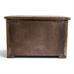 Arts and Crafts brass bound coal box, with sailing ship decoration to the front and lid, together with a similar slope fall front coal box, largest H36cm, 54cm
