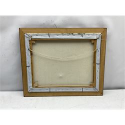 R Hall (British 20th century): Exotic Bird Perched on Bamboo Trees, oil on canvas signed together with S Atkinson (British 20th century): Roses, watercolour signed max 40cm x 50cm (2)