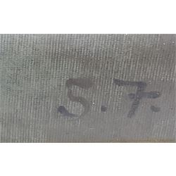 After Stanhope Alexander Forbes (Newlyn School 1857-1947): Figures looking over the Harbour, oil on canvas board bears initials 69cm x 51cm