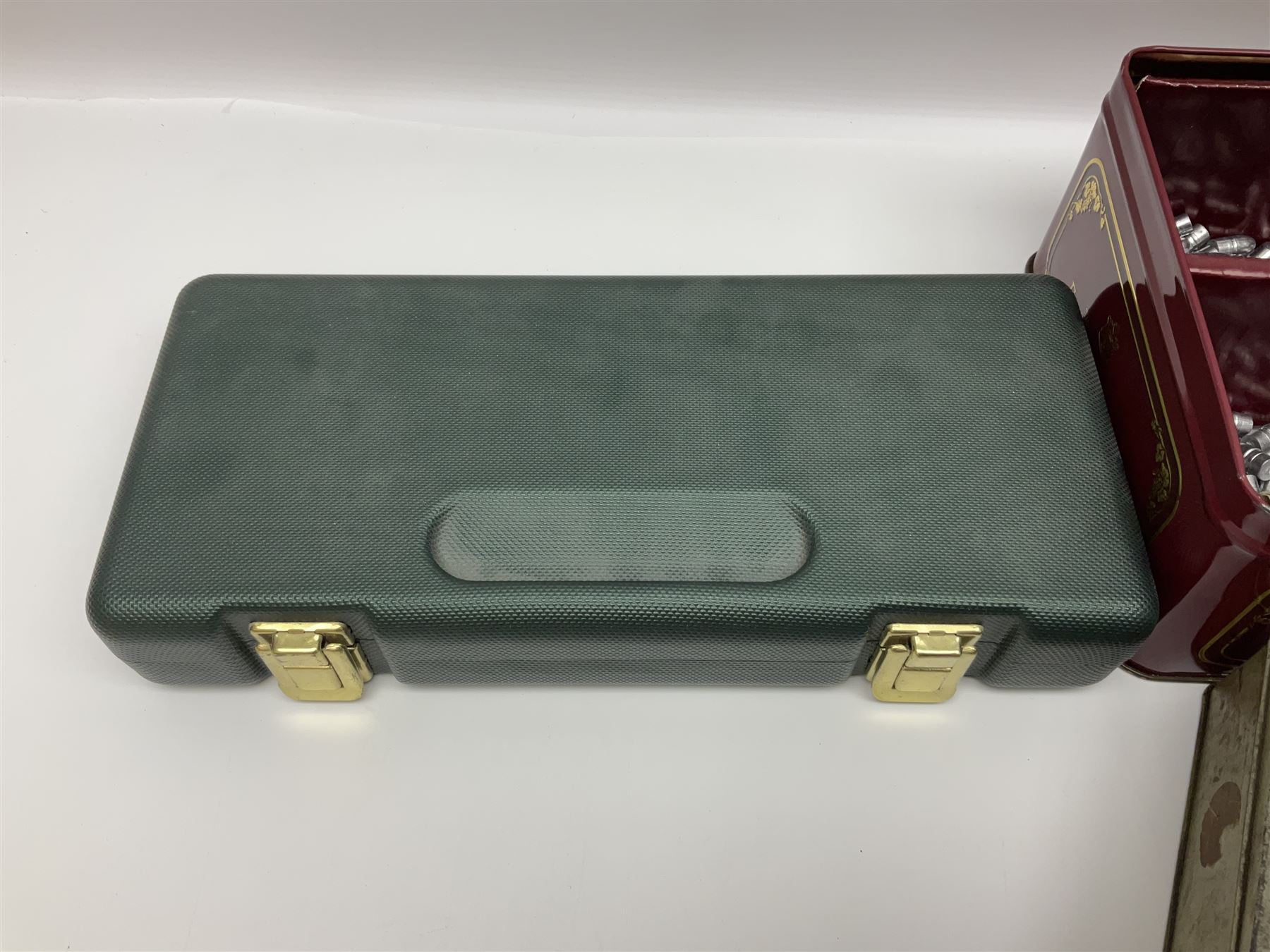 Assorted gun cleaning equipment including .303 brass oil bottle and boxed Webley Cleaning Kit etc; together with quantity of various calibre bullets for reloading 