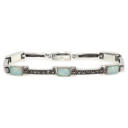  Silver opal and marcasite bracelet, stamped 925  