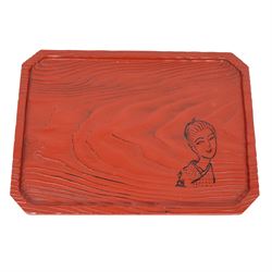 Wooden Balinese Barong mask, together with Sugiura Yukio Japanese tray, Daruma doll and one other 