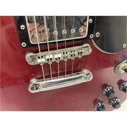 Vintage VS6M Reissued Series six string electric guitar, with solid body in cherry red finish, in carrying case, guitar L103cm