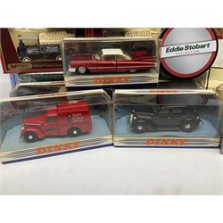 Matchbox - 1929 Scammell 100 ton truck with GER 2-4-0 locomotive; 1936 Leyland Cub Fire-Engine; five Models of Yesteryear; six Dinky Collection vehicles; and Matchbox reference book; together with three Atlas Eddie Stobart vehicles; and three Lledo promotional models; all boxed 