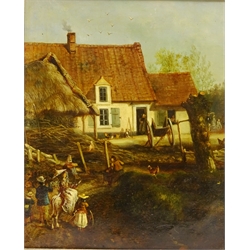  Continental Farmstead, 19th century oil on canvas laid on board possible initials bottom right 29cm x 24cm  