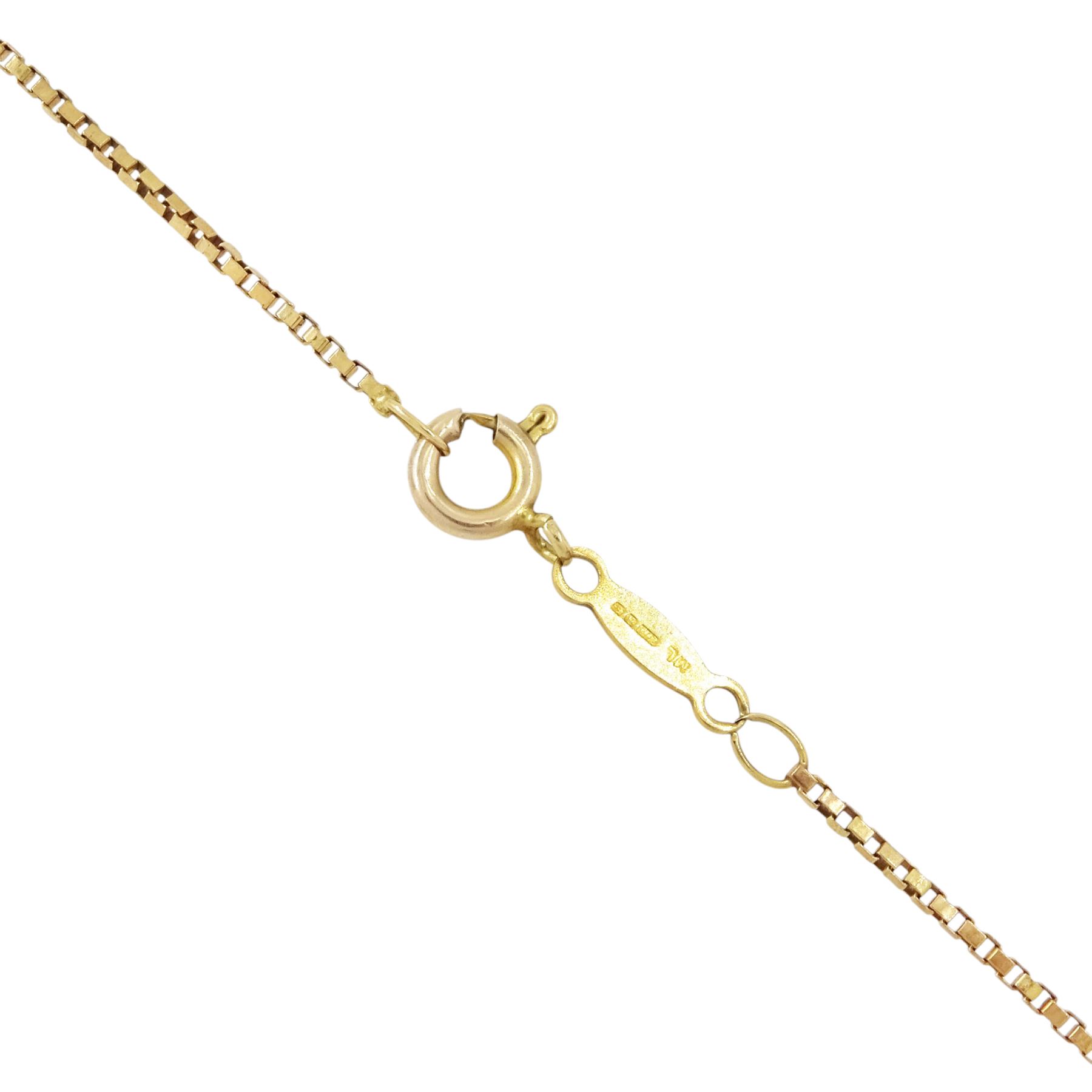 14ct gold amethyst and seed pearl star pendant / brooch, stamped, on a 9ct gold box link chain necklace, hallmarked