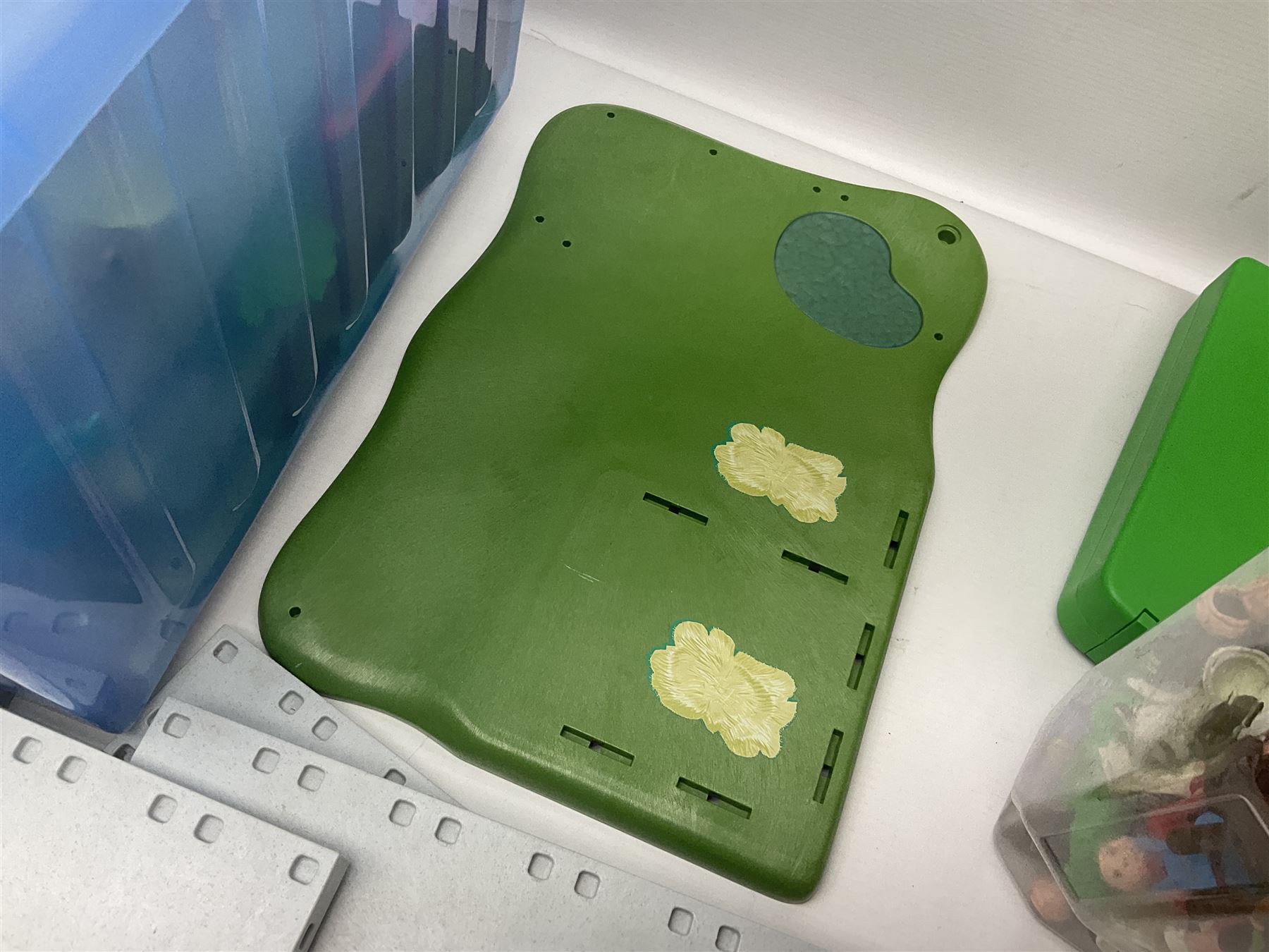 Quantity of loose Playmobil figures, playset parts and accessories, with small amount of Britains Ltd figures etc, in two boxes 