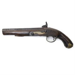 Victorian regulation issue percussion pistol with plain lock and brass mounted stock, over...