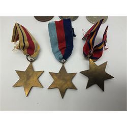 WW1 pair of medals comprising British war medal and Victory Medal awarded to 19774 Pte. G. Headlam Sea. Highrs.; another WW1 pair of medals comprising British War Medal and Mercantile Marine Medal awarded to Charles Filburn; WW2 group of five medals comprising 1939-45 War Medal, Defence Medal, 1939-45 Star, Africa Star and Burma Star; in issue box addressed to Mr. H, Smithson with medal slip; all with ribbons; and Edward VIII Coronation medal (10)