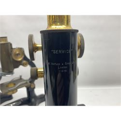 Four microscope, comprising W.J George Ltd, Watson Service 716606, Meopta no 230087 and one other  