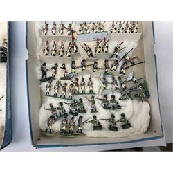 Painted metal wargame figures - over two hundred Lancers, Chasseurs, Dragoons, Cuirassiers, Carabiners, Imperial Guard, Bavarians, Line and Light Infantry etc; individual figures and ranks of two, three and four; average size 25mm