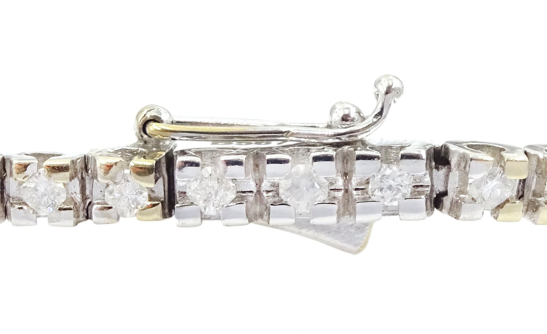 18ct white gold round brilliant cut diamond line bracelet, stamped 750, total diamond weight approx 1.40 carat