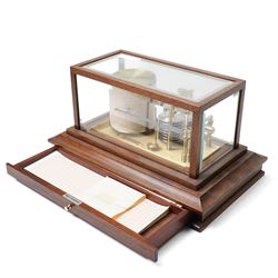 English-20th century Met-Check aneroid barograph in a mahogany case with a chart draw and charts, 8-day spring wound movement with a 7 stack aneroid capsule and 3-3/4