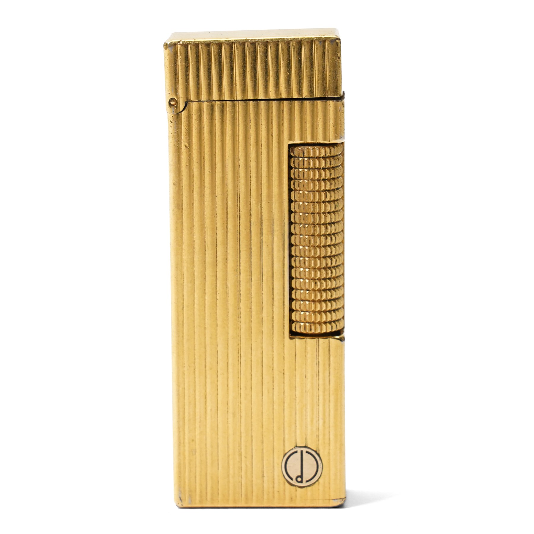 Dunhill - Rollagas lighter, gilt metal with vertical reeded decoration and ribbed thumbpiece, H6.5cm 