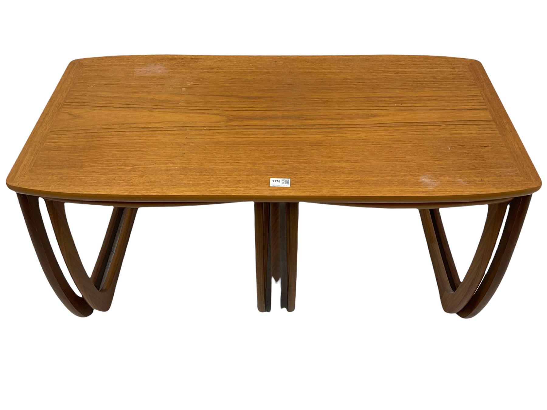 Nathan - teak Long John nest of tables and a singular nest of tables 