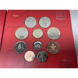 Seven The Royal Mint United Kingdom brilliant uncirculated coin collections, dated 1998, 1999, 2000, 2001, 2002, 2003 and 2004, all in card folders