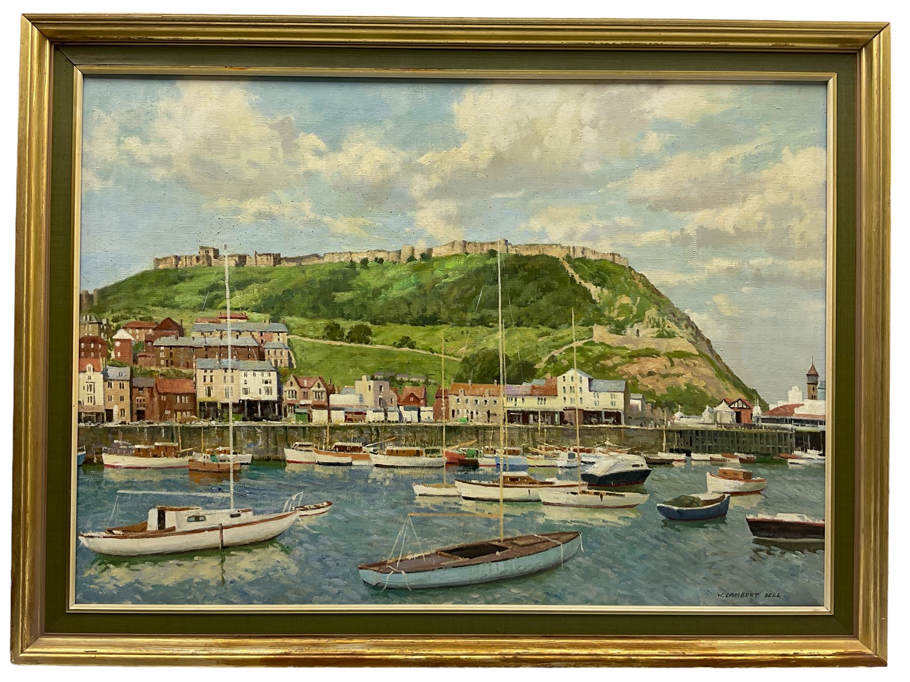 Walter Lambert Bell (Sheffield 1904-1983): Scarborough Foreshore from the Pier, oil on canvas signed 49cm x 70cm