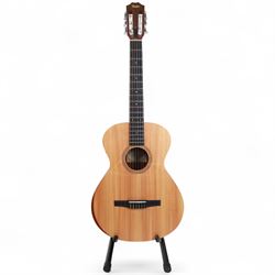 2020 Taylor Academy 12E-N nylon string electro-acoustic guitar; with sapele body, natural spruce top with contour edge and ebony fretboard, in original Taylor soft case, guitar L99cm