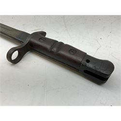 WW1 American Model 1917 Enfield bayonet by Remington with 43cm fullered steel blade; in leather scabbard with frog L59cm overall; and American M5A1 knife bayonet marked MILPAR COL to the cross-piece (no scabbard) (2)