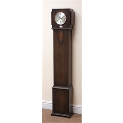  Art Deco oak grandmother clock with silvered Arabic dial, triple train Westminster chiming movement, H148cm  