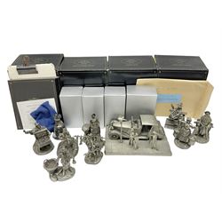 Twelve Franklin Mint pewter figures, to include some from the Cries of London series, together with a Franklin Mint 1937 Rolls Royce Phantom III pewter model and Danbury Mint Christmas bells