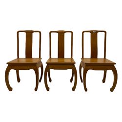 Oriental hardwood rectangular dining table, and six high back dining chairs with solid seats