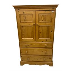 Solid pine tallboy cabinet, small four drawer chest, and a dressing table mirror (3)