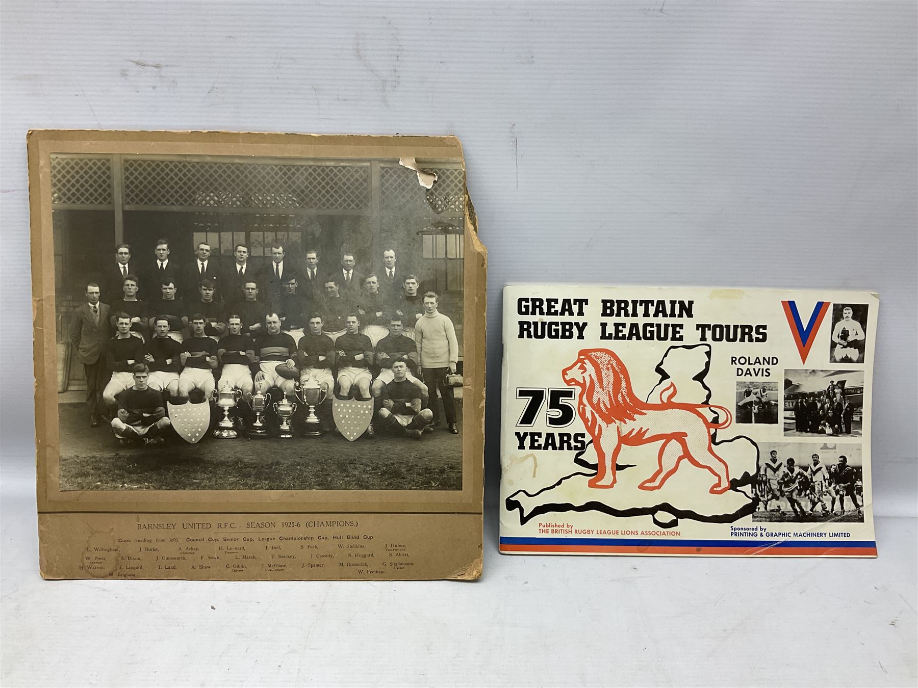 Rugby League - over thirty Hull Kingston Rovers match programmes 1950s/60s including home and away, various cup games, two 1969 single sheets and Last Match at Craven Park with ticket and club tie; five Challenge Cup Finals with tickets 1957-71 and 1962 signed by Eddie Waring; card mounted photograph of Barnsley United R.F.C. 1925/6; and other Rugby League ephemera