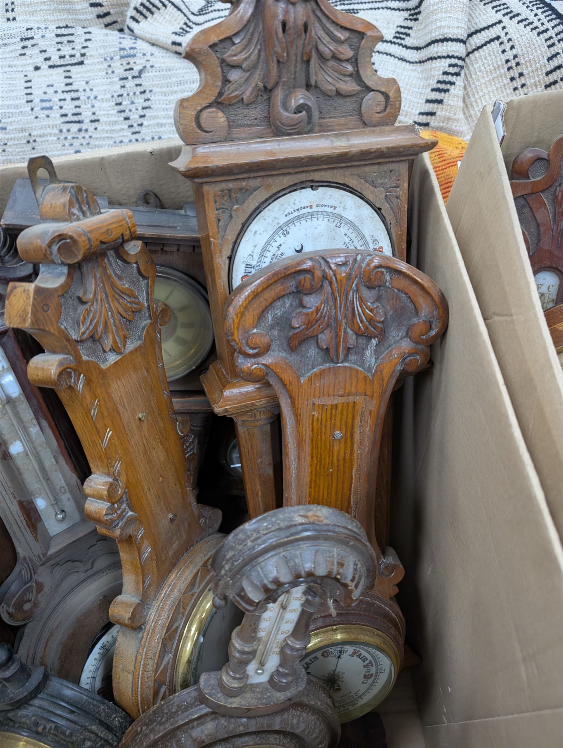 Collection of barometers and barometer parts, in two boxes