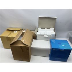 Five Disney Winnie The Pooh snow globes to include The Rain Rain Rain Came Down Down Down, Eeyore Pulling Cart, Owl's House, Rumbly in My Tumbly and Stuck In Rabbit's House, together with figure group with dome, five with boxes (6)