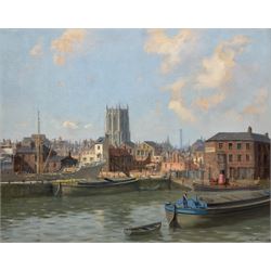 Walter Goodin (British 1907-1992): Holy Trinity Church Hull from Sammy's Point, oil on board signed and dated 1958,
Provenance: East Yorkshire dec'd estate; exh. 'Above All the Sky', Ferens Art Gallery Sept. 2008- Jan. 2009