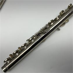 Earlham silver plated three-piece flute, serial no.940562; in fitted carrying case
