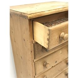 Small pine pedestal chest, six drawers, shaped plinth