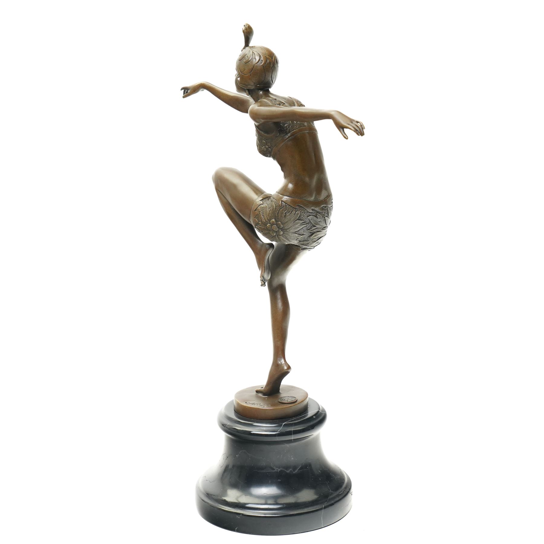 After Ferdinand Preiss (German 1882-1943): 'Con Brio', bronze figure bearing signature and with foundry mark, on black veined marble base, H38cm