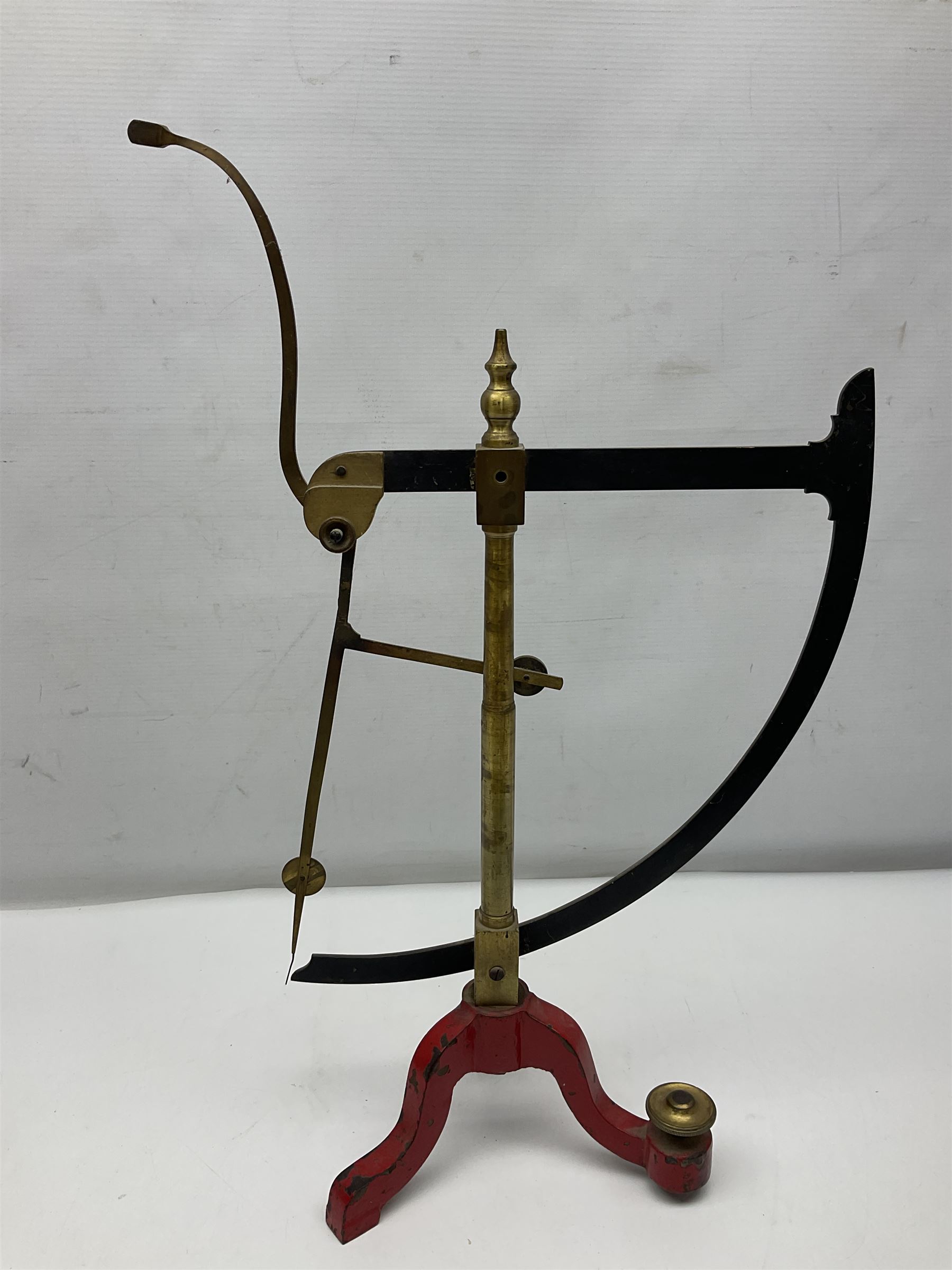 Victorian brass yarn scale by Goodbrand & Co, Manchester on cast iron tri-form base, H56cm