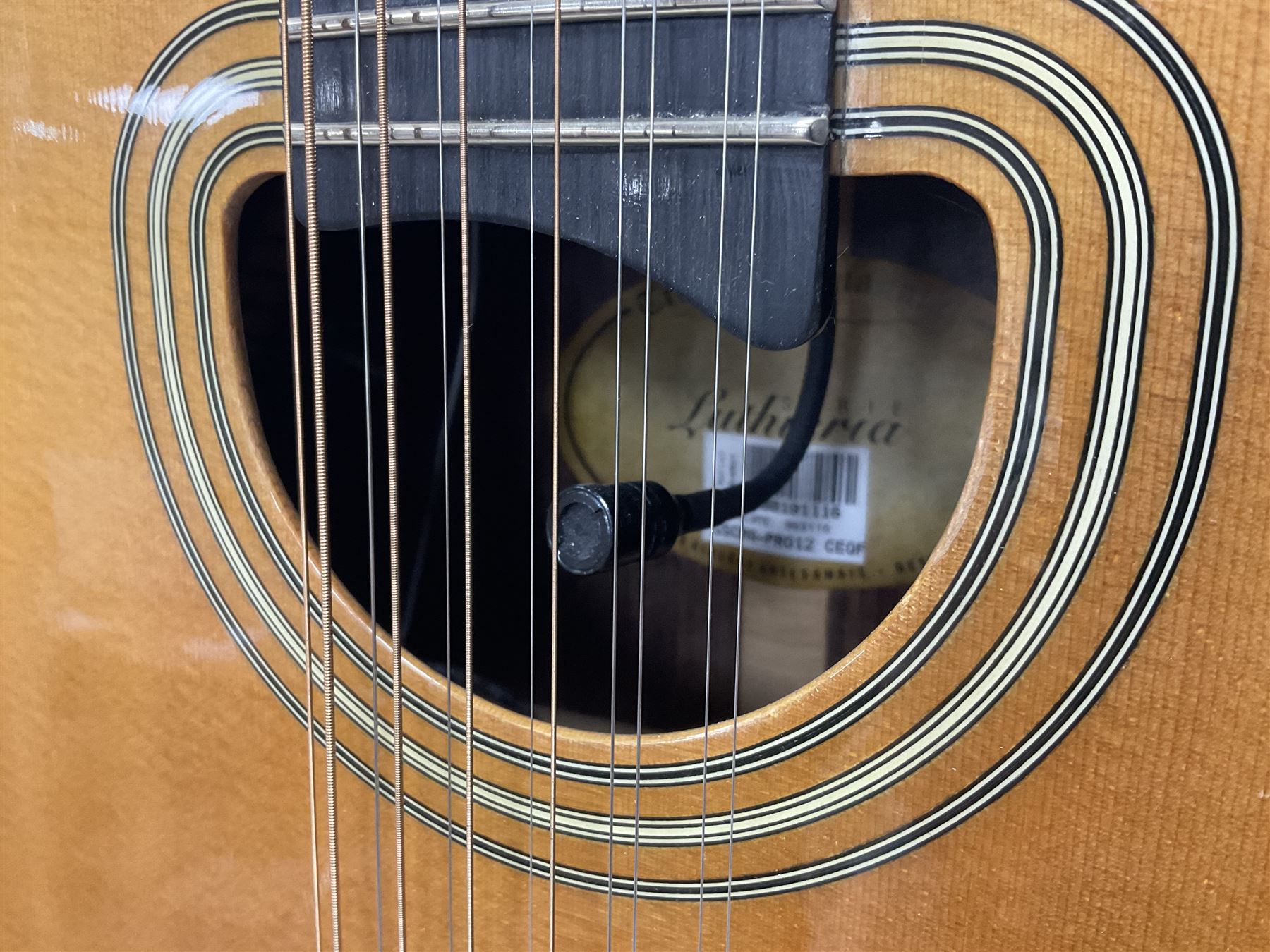 Brazilian Giannini Craviola twelve string acoustic guitar, with Fishman Premium Blend onboard pickup, in fitted hard case 