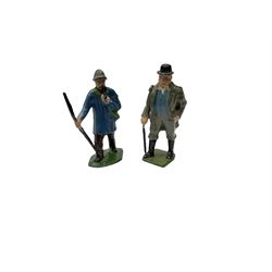 Forty-five lead farm figures by Britains, J. Hill & Co, Charbens, Crescent etc including farmer, shepherd, shepherdess, farm workers, tramp, milk maid, carter, Land Girls, scarecrow etc