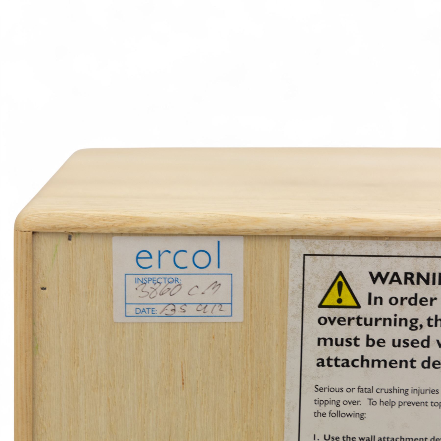 Ercol - light elm bureau, fitted with fall-front writing surface revealing adjustable shelving, above a single long drawer and twin cupboard doors, on plinth base