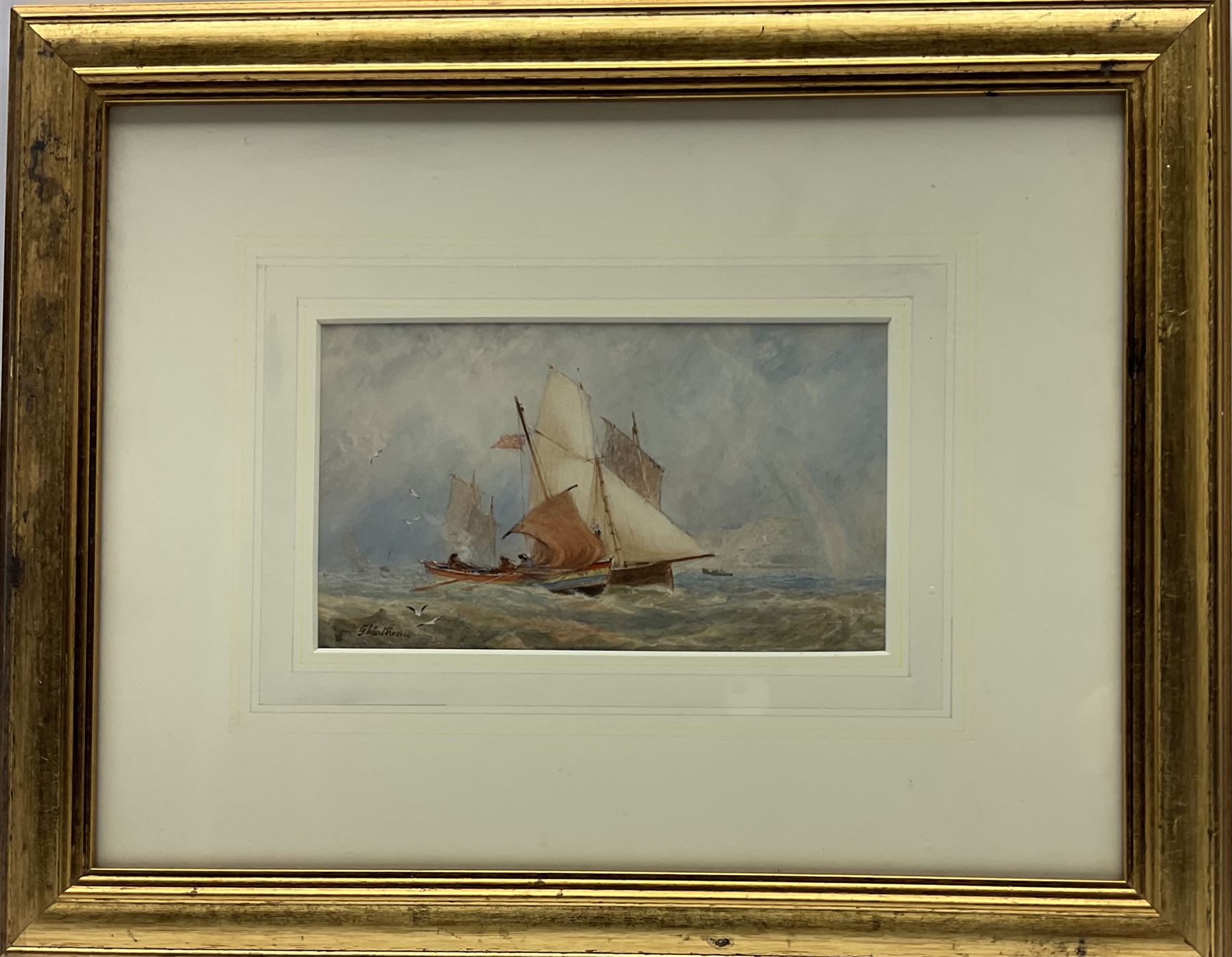 George Weatherill (British 1810-1890): Whitby Fishing Boat WY36 and another along side under a Rainbow, watercolour signed 11cm x 19.5cm
Provenance: part of an important single owner Weatherill Family collection