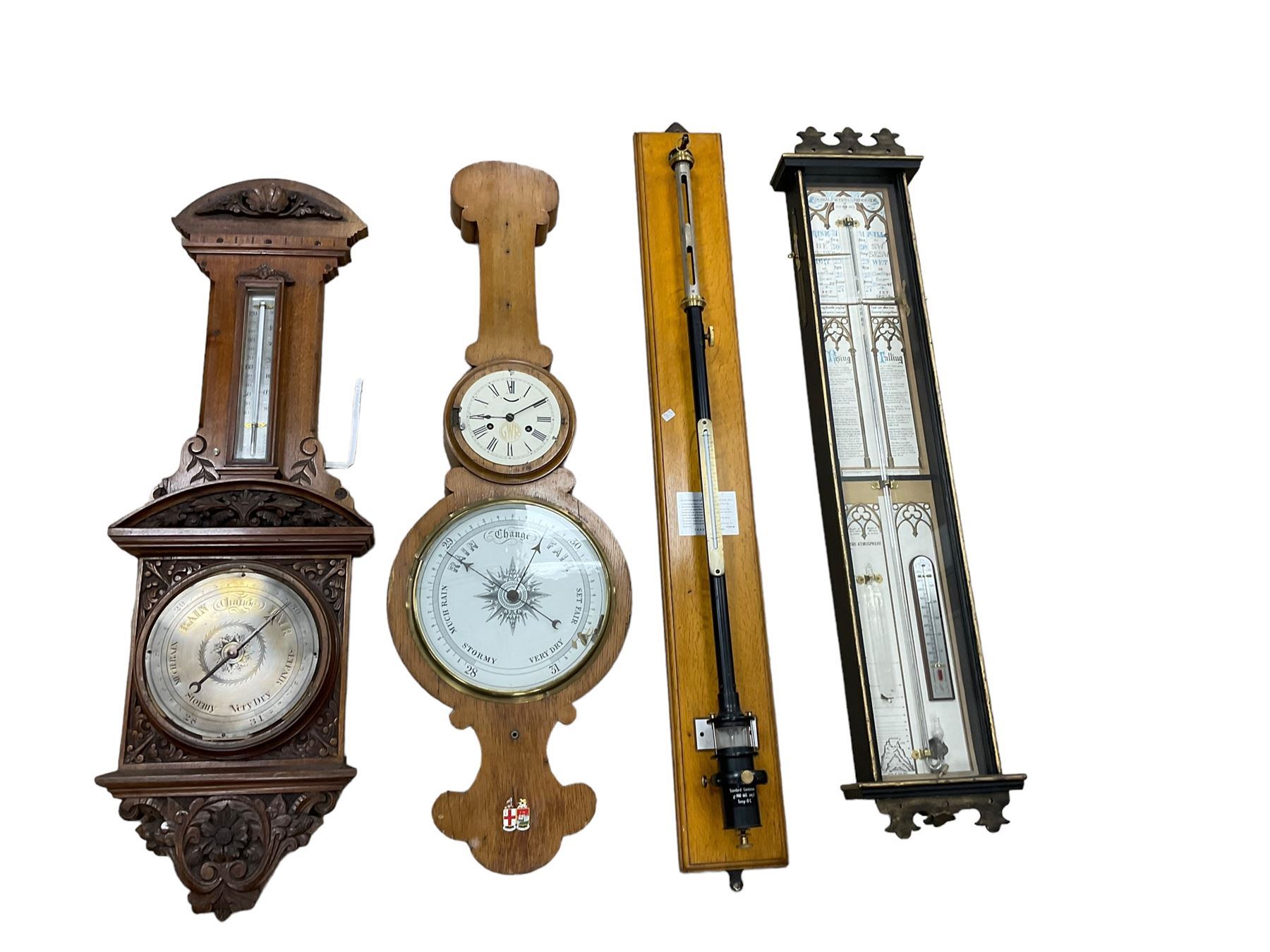 Two wall barometers, a replica Fitzroy barometer and a Kew pattern barometer for parts and spares