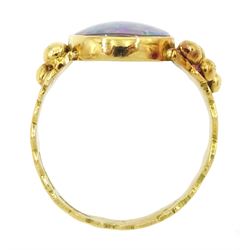 18ct gold opal triplet abstract ring, makers mark JKC, probably Jacob Kramer College, Sheffield 1973