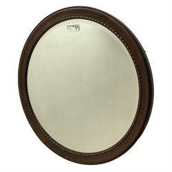 Light beech cantilever sewing box (W43cm, H42cm, D23cm); circular oak framed wall mirror with bevelled plate (D70cm)