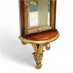 Theodore Alexander - three contemporary neoclassical design giltwood and mahogany three-sectional pier mirrors, broken pediment with central bronze urn finial above triple mirror plates, flanked by gilt acanthus-carved supports and moulded frame 