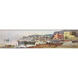  Bay of Naples, two oils on canvas signed by Gennaro Esposito (Italian 1931-) 19cm x 79cm (2)  