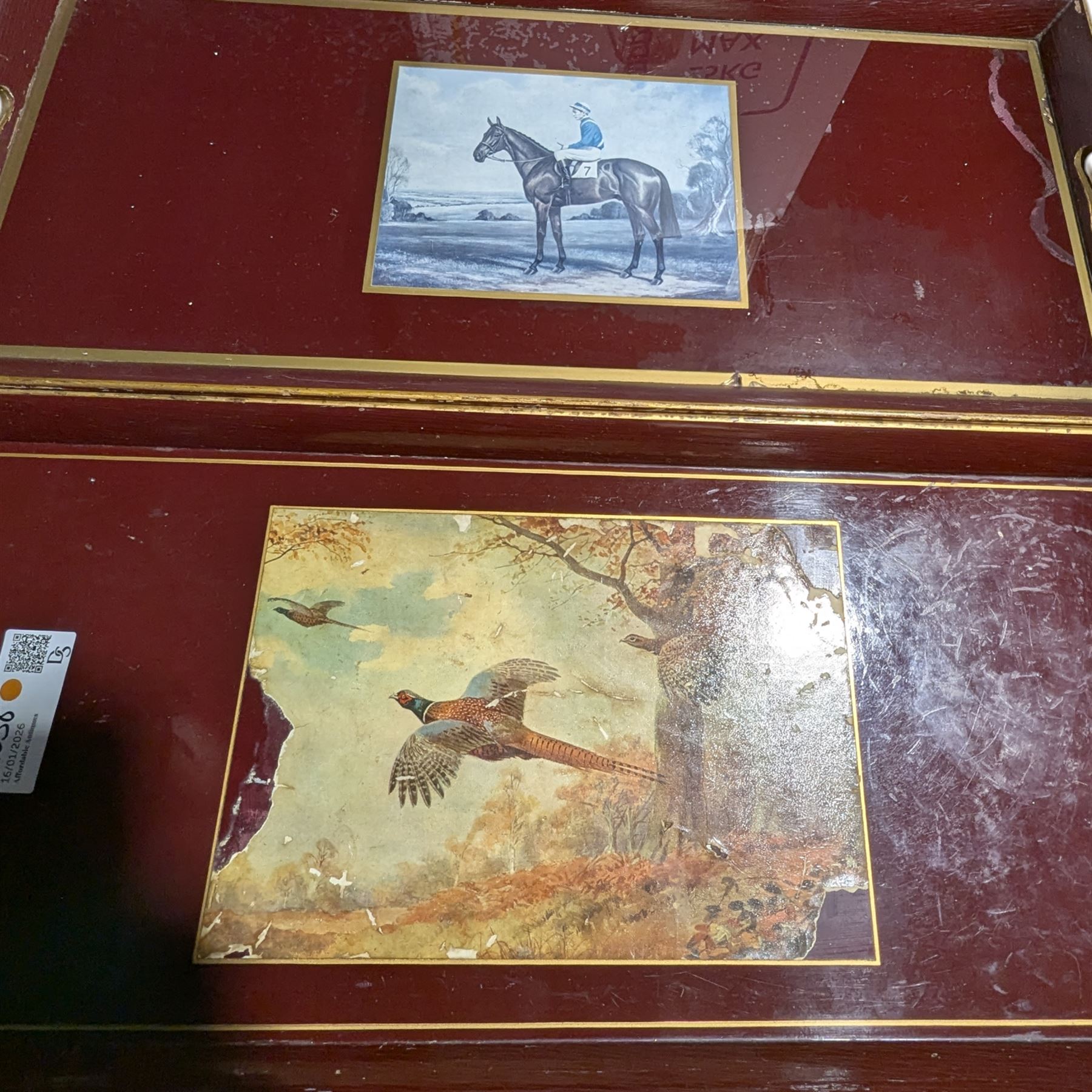 Various wooden and lacquer trays, curtain loops, etc, in one box
Provenance: from the Kirkham Hall estate. 