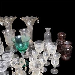 Collection of glassware, including goblets, pair of etched wine glasses, etc