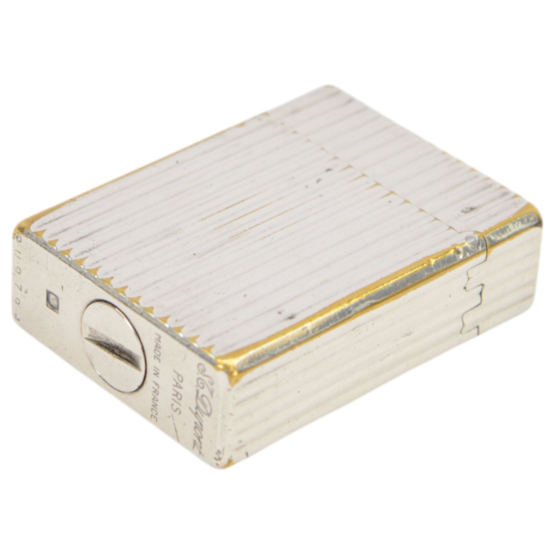 St Dupont Paris silver plated pocket lighter with ribbed design 