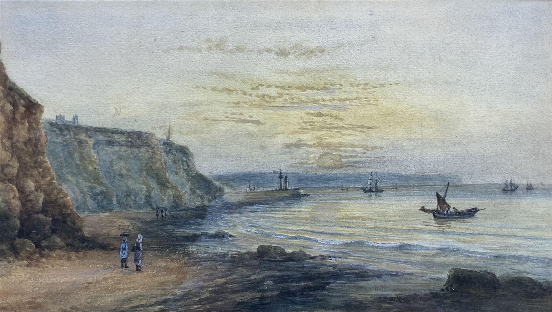 John Francis Branegan (British 1843-1909): 'Sunset on the Scaur - Whitby' watercolour signed and titled 25cm x 45cm