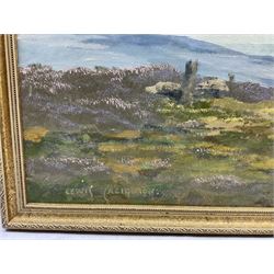 Lewis Creighton (British 1918-1996): Moorland Landscape, oil on board signed 39cm x 74cm