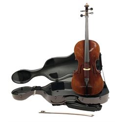 Alfred Stingl by Hofner cello, model AS-360 with 75.5cm two-piece maple back and ribs and spruce top, bears label with serial no.JO411-0706, L122cm; in carbon-fibre carrying case with bow
